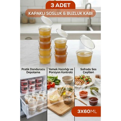 Vienev 3lü Dondurucuya Uygun 60 Ml İlik, Tavuk Suyu, Sos, Bebek Maması Saklama Kabı