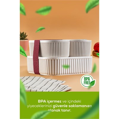 Vienev 3lü Elastik Bantlı İstiflenebilir Pratik Saklama Kabı Seti 2x 1100 Ml 1x 2600 Ml Bej