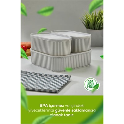 Vienev 3lü Elastik Bantlı İstiflenebilir Pratik Saklama Kabı Seti 2x 1100 Ml 1x 2600 Ml Gri