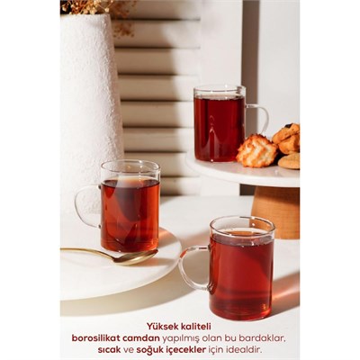 Vienev 3lü Isıya Dayanıklı Borosilikat Cam Kupa Bardak