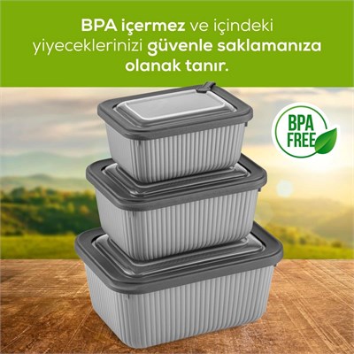Vienev 3lü Mikrodalga Ve Difrize Uygun Vip Kapaklı Özel Saklama Kabı Seti Antrasit
