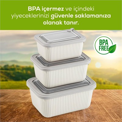 Vienev 3lü Mikrodalga Ve Difrize Uygun Vip Kapaklı Özel Saklama Kabı Seti Bej