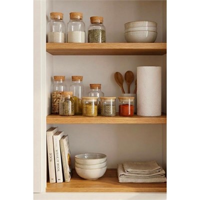 Vienev 3lü Set Bambu Kapaklı Cam Kavanoz 230 Ml - Erzak Düzenleyici Saklama Kabı (6,5x8cm)