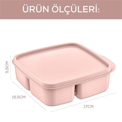 Vienev 3lü Set Bölmeli Kare Saklama Kabı Pembe