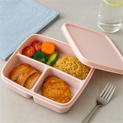Vienev 3lü Set Bölmeli Kare Saklama Kabı Pembe
