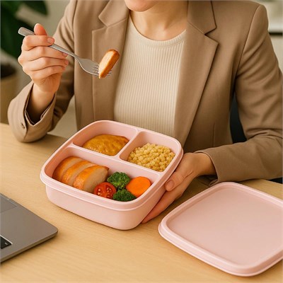Vienev 3lü Set Bölmeli Kare Saklama Kabı Pembe