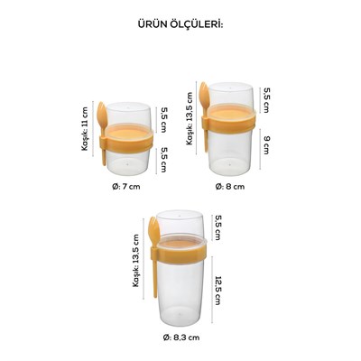 Vienev 3lü Set Çatallı Kaşık Hazırla Ve Çık Meyveli Yoğurt Kabı - Öğün Kabı Sarı
