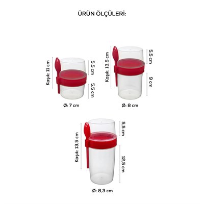 Vienev 3lü Set Çatallı Kaşık Hazırla Ve Çık Meyveli Yoğurt Kabı - Öğün Kabı Pembe