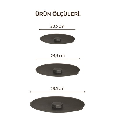 Vienev 3lü Silikon Tencere Tava Kapağı Isı Koruyucu Antrasit Renk