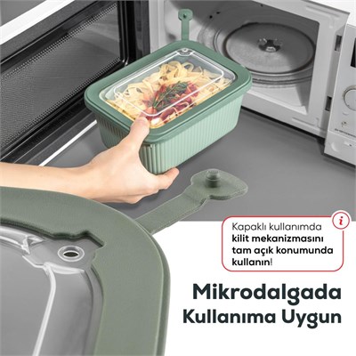 Vienev 3lü Vip Dikdörtgen Mikrodalga Ve Difrize Uygun Saklama Kabı Seti Yeşil 1x(1750,1050,600 Ml)