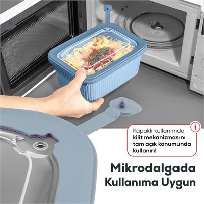 Vienev 3lü Vip Dikdörtgen Mikrodalga Ve Difrize Uygun Saklama Kabı Seti Mavi 1x(1750,1050,600 Ml)
