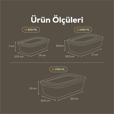 Vienev 3lü Vip Dikdörtgen Mikrodalga Ve Difrize Uygun Saklama Kabı Seti Yeşil 1x(1750,1050,600 Ml)