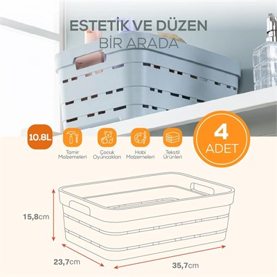 Vienev 4lü 10,8 Litre Delikli Saklama Kutusu Beyaz