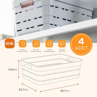 Vienev 4lü 10,8 Litre Delikli Saklama Kutusu Antrasit