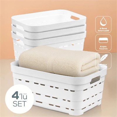 Vienev 4lü 10,8 Litre Delikli Saklama Kutusu Beyaz