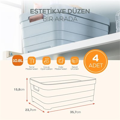 Vienev 4lü 10,8 Litre Saklama Kutusu Beyaz