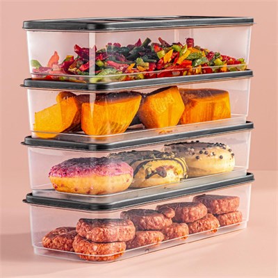 Vienev 4lü 1,65 Litre Buzdolabı Düzenleyici Organizer Mikrodalgaya Uygun Difriz Saklama Kabı Gri