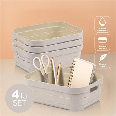 Vienev 4lü 2,8 Litre Delikli Saklama Kutusu Bej