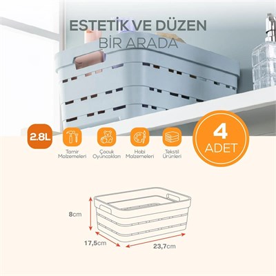 Vienev 4lü 2,8 Litre Delikli Saklama Kutusu Bej