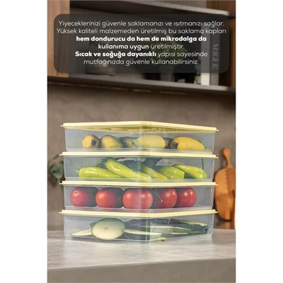Vienev 4lü 3,5 Litre Buzdolabı Dondurucu Organizer Mikrodalga Ve Difrize Uygun Saklama Kabı Sarı