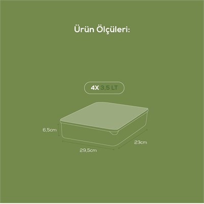 Vienev 4lü 3,5 Litre Buzdolabı Düzenleyici Organizer Mikrodalgaya Uygun Difriz Saklama Kabı Gri