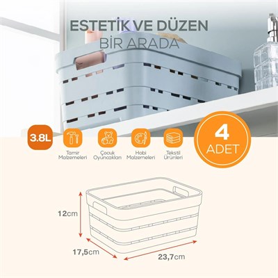 Vienev 4lü 3,8 Litre Delikli Saklama Kutusu Mavi