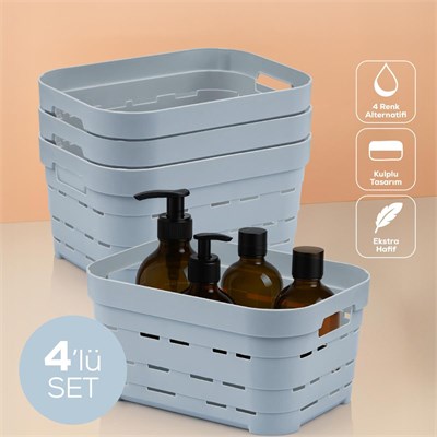 Vienev 4lü 3,8 Litre Delikli Saklama Kutusu Mavi