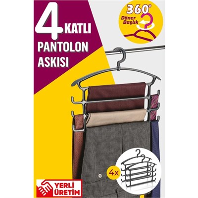 Vienev 4lü 4 Katlı Çok Amaçlı Pantolon Askısı Antrasit