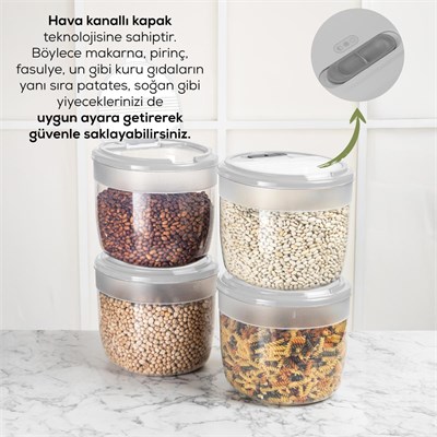Vienev 4lü 8 Litre Büyük Boy Plastik Saklama Kabı – Açık Gri Kapaklı