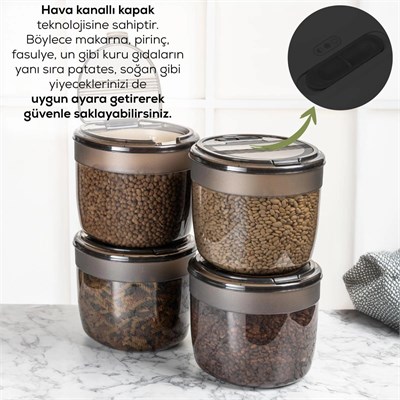 Vienev 4lü 8 Litre Büyük Boy Plastik Saklama Kabı – Antrasit Kapak Ve Gövde