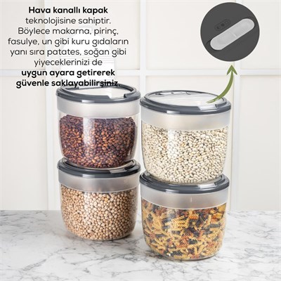 Vienev 4lü 8 Litre Büyük Boy Plastik Saklama Kabı – Koyu Gri Kapaklı