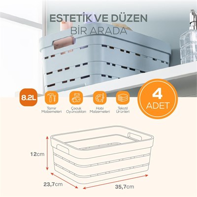 Vienev 4lü 8,2 Litre Delikli Saklama Kutusu Bej