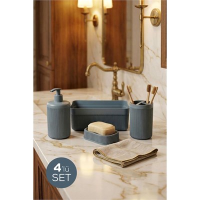 Vienev 4lü Banyo Seti 550 Ml Antrasit - Sıvı Sabunluk, Diş Fırçalık Ve Çok Amaçlı Düzenleyici Organizer
