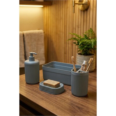 Vienev 4lü Banyo Seti 550 Ml Antrasit - Sıvı Sabunluk, Diş Fırçalık Ve Çok Amaçlı Düzenleyici Organizer
