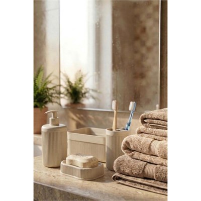 Vienev 4lü Banyo Seti 550 Ml Bej - Sıvı Sabunluk, Diş Fırçalık Ve Çok Amaçlı Düzenleyici Organizer