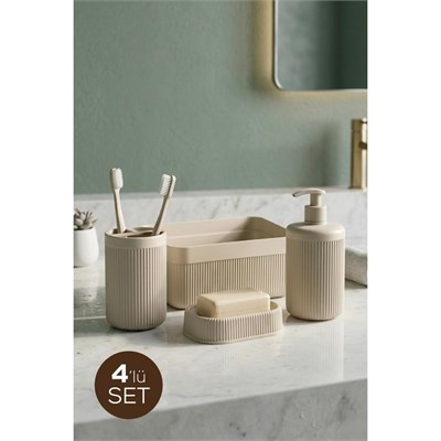 Vienev 4lü Banyo Seti 550 Ml Bej - Sıvı Sabunluk, Diş Fırçalık Ve Çok Amaçlı Düzenleyici Organizer