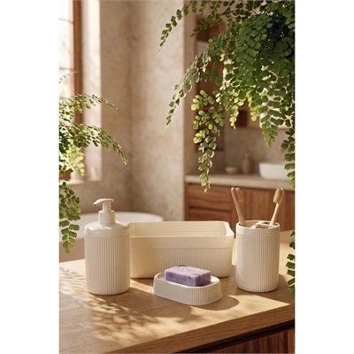 Vienev 4lü Banyo Seti 550ml Krem - Sıvı Sabunluk, Diş Fırçalık Ve Çok Amaçlı Düzenleyici Organizer