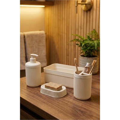 Vienev 4lü Banyo Seti 550ml Krem - Sıvı Sabunluk, Diş Fırçalık Ve Çok Amaçlı Düzenleyici Organizer