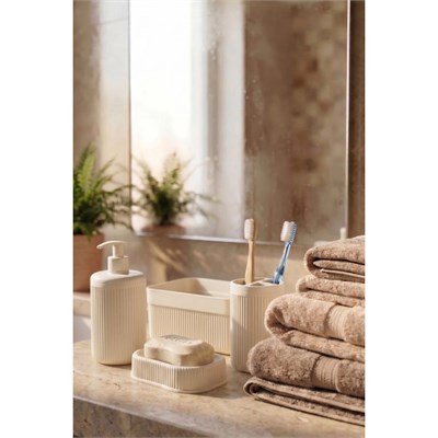 Vienev 4lü Banyo Seti 550ml Krem - Sıvı Sabunluk, Diş Fırçalık Ve Çok Amaçlı Düzenleyici Organizer