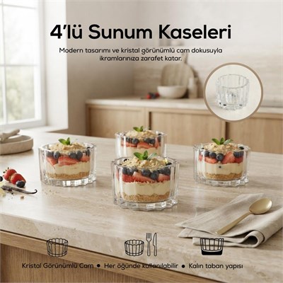 Vienev 4lü Cam Sunum Kasesi, Magnolya Ve Tatlı Kasesi, Cam Çerezlik ,dondurma Kasesi-200cc
