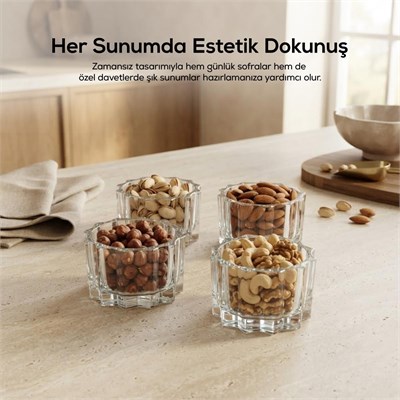 Vienev 4lü Cam Sunum Kasesi, Magnolya Ve Tatlı Kasesi, Cam Çerezlik ,dondurma Kasesi-200cc