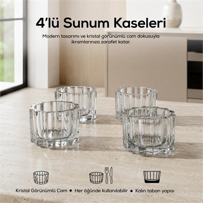 Vienev 4lü Cam Sunum Kasesi, Magnolya Ve Tatlı Kasesi, Cam Çerezlik ,dondurma Kasesi-200cc