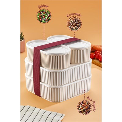 Vienev 4lü Elastik Bantlı İstiflenebilir Pratik Saklama Kabı Seti 2x(1100 Ml) 2x(2600 Ml) Bej