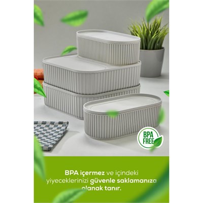 Vienev 4lü Elastik Bantlı İstiflenebilir Pratik Saklama Kabı Seti 2x 1100 Ml 2x 2600 Ml Gri