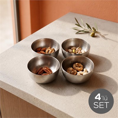 Vienev 4lü Gümüş Renk Metal Çerezlik, Sosluk - 200 Ml Sunum Kasesi