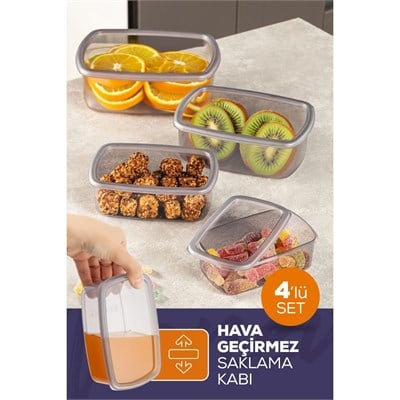 Vienev 4lü Hava Geçirmez Saklama Kabı Seti Antrasit 1x(250-500-750-1200 Ml)