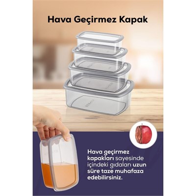 Vienev 4lü Hava Geçirmez Saklama Kabı Seti Antrasit 1x(250-500-750-1200 Ml)