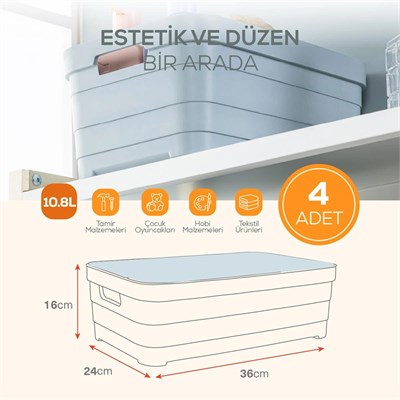 Vienev 4lü Kapaklı 10,8 Litre Saklama Kutusu Beyaz