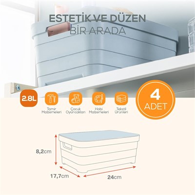 Vienev 4lü Kapaklı 2,8 Litre Saklama Kutusu Bej