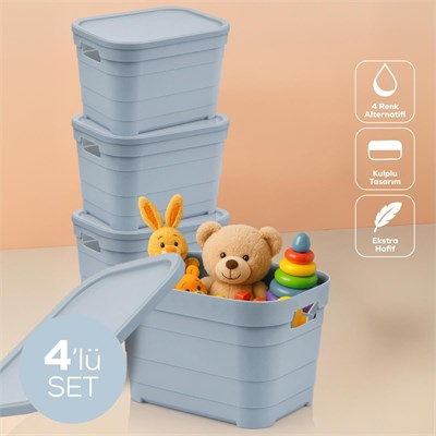 Vienev 4lü Kapaklı 5 Litre Saklama Kutusu Mavi